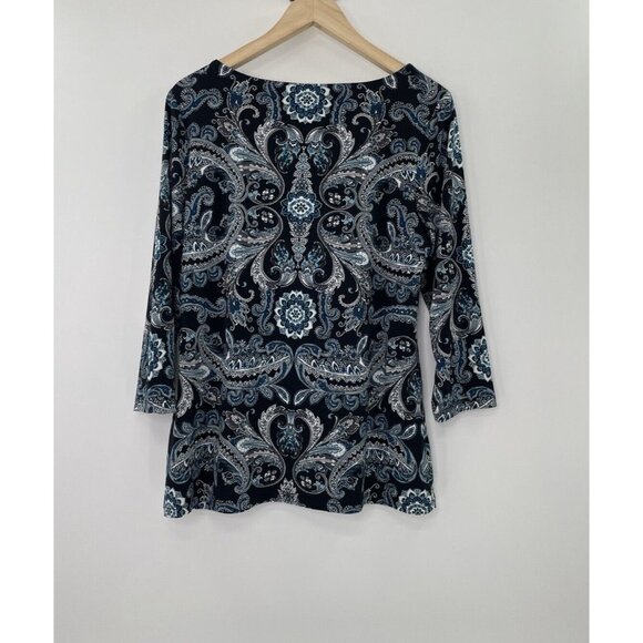 Charter Club Liquid Knit Paisley Keyhole Hardware‎ Blouse Size Medium Career - Picture 2 of 8